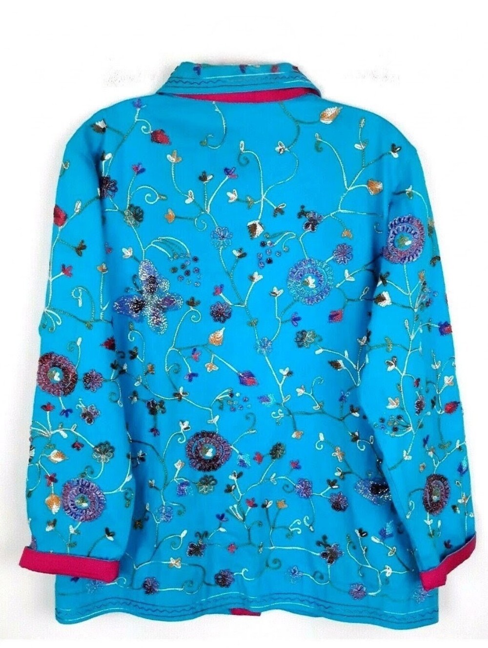 NEW Quacker Factory Turquoise Floral Embroidered Beaded Jacket Large - Picture 4 of 6
